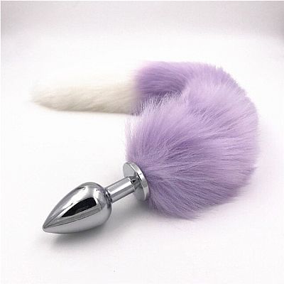 Plug Anal Rabo de Raposa - Roxo e Branco 48 cm